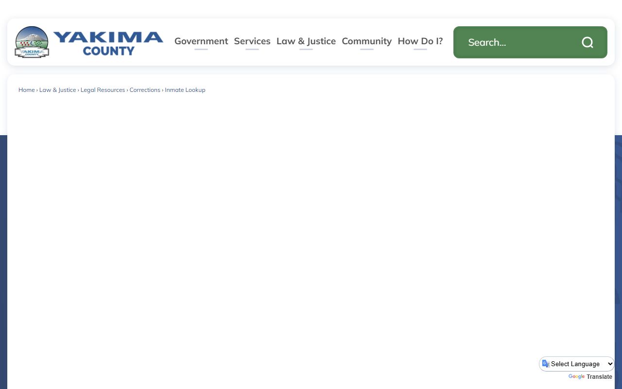 Yakima County inmate lookup page for custody search