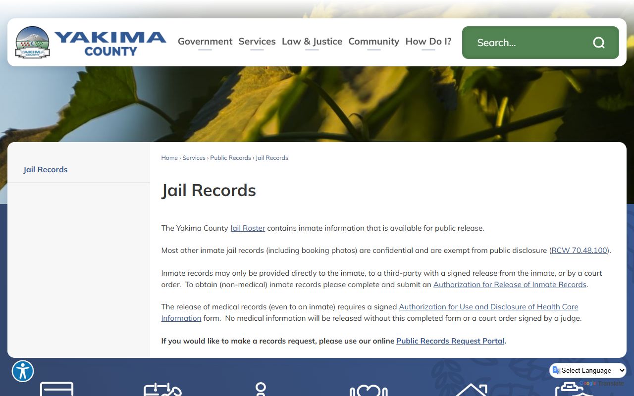 Yakima County jail mugshots and jail records confidentiality notice